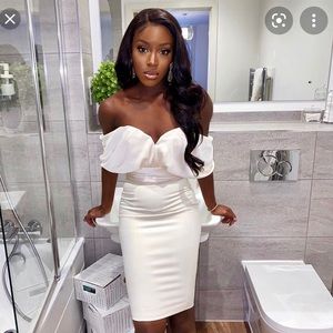 House Of CB Aisha Ivory Satin Strapless Dress